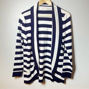 Pointelle Open-Front Shawl Collar Cardigan Women’s size M Navy Striped Nautical